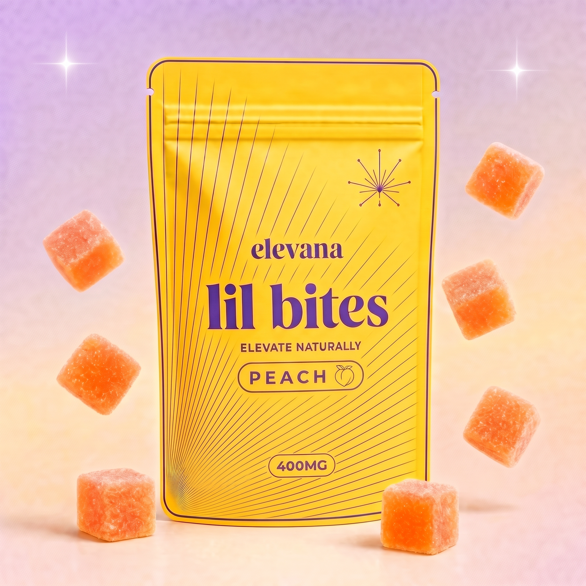lil bites Peach gummies, 10-count pouch, 400 mg