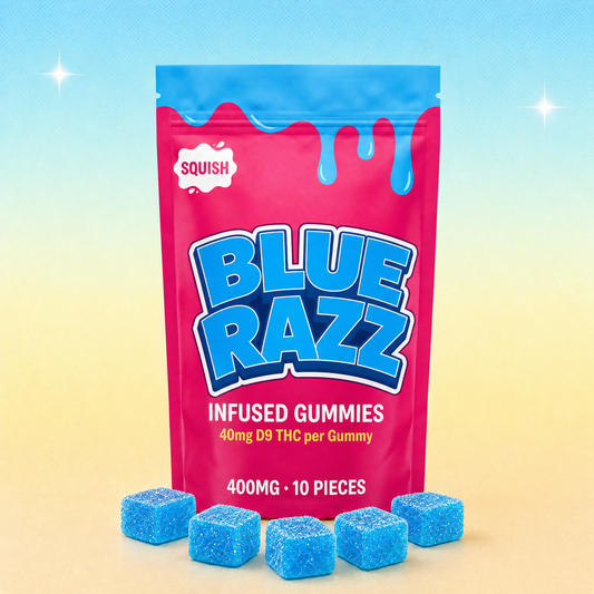 SQUISH Blue Razz gummies, 10-count pouch