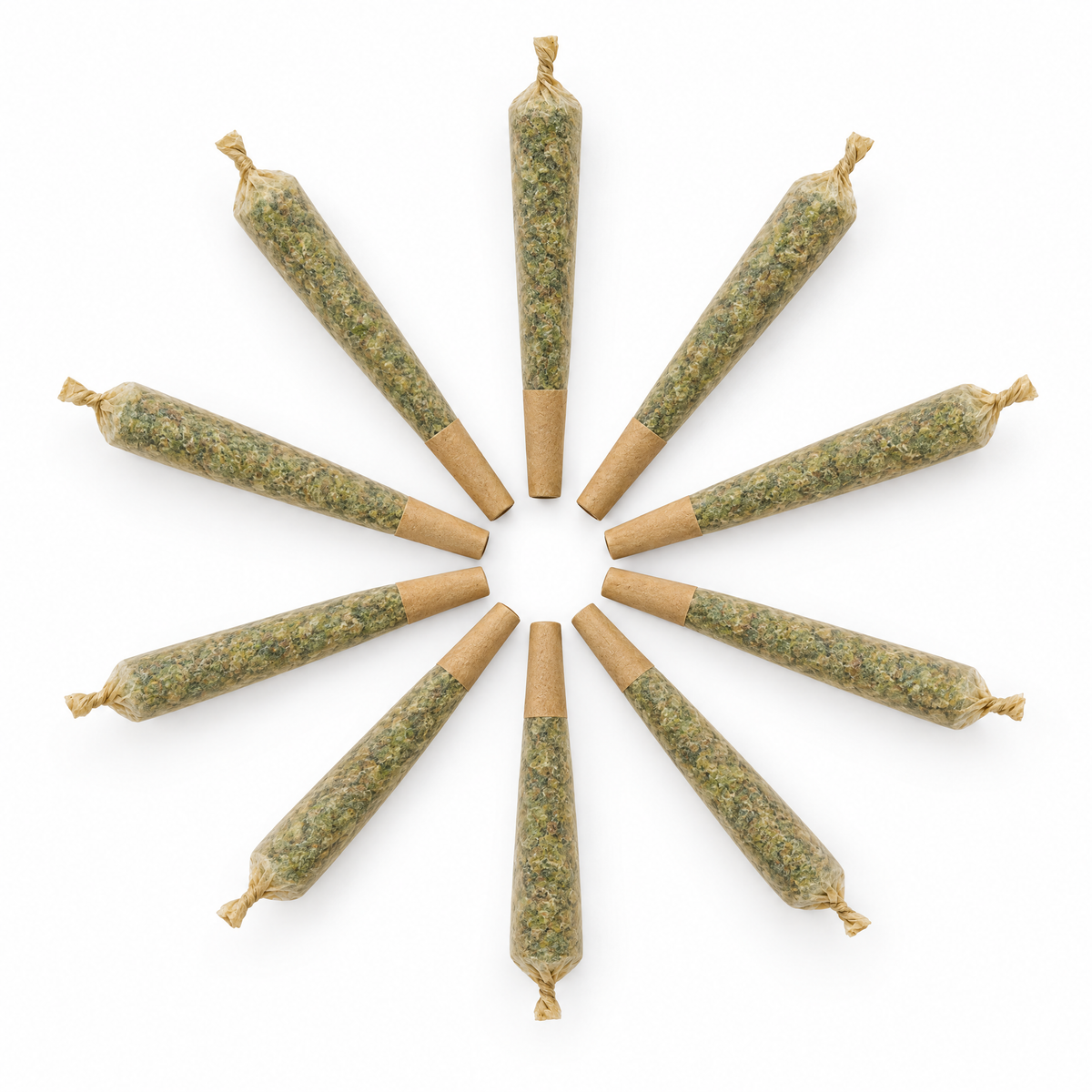 Ten 1 g pre-rolls laid in a circle