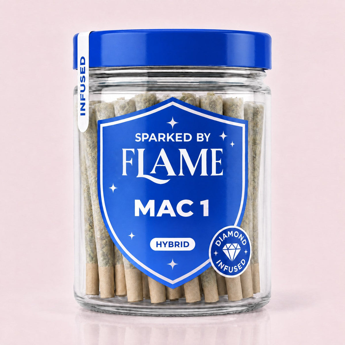 MAC 1 Infused Pre-Rolls in their Sparked by Flame jar